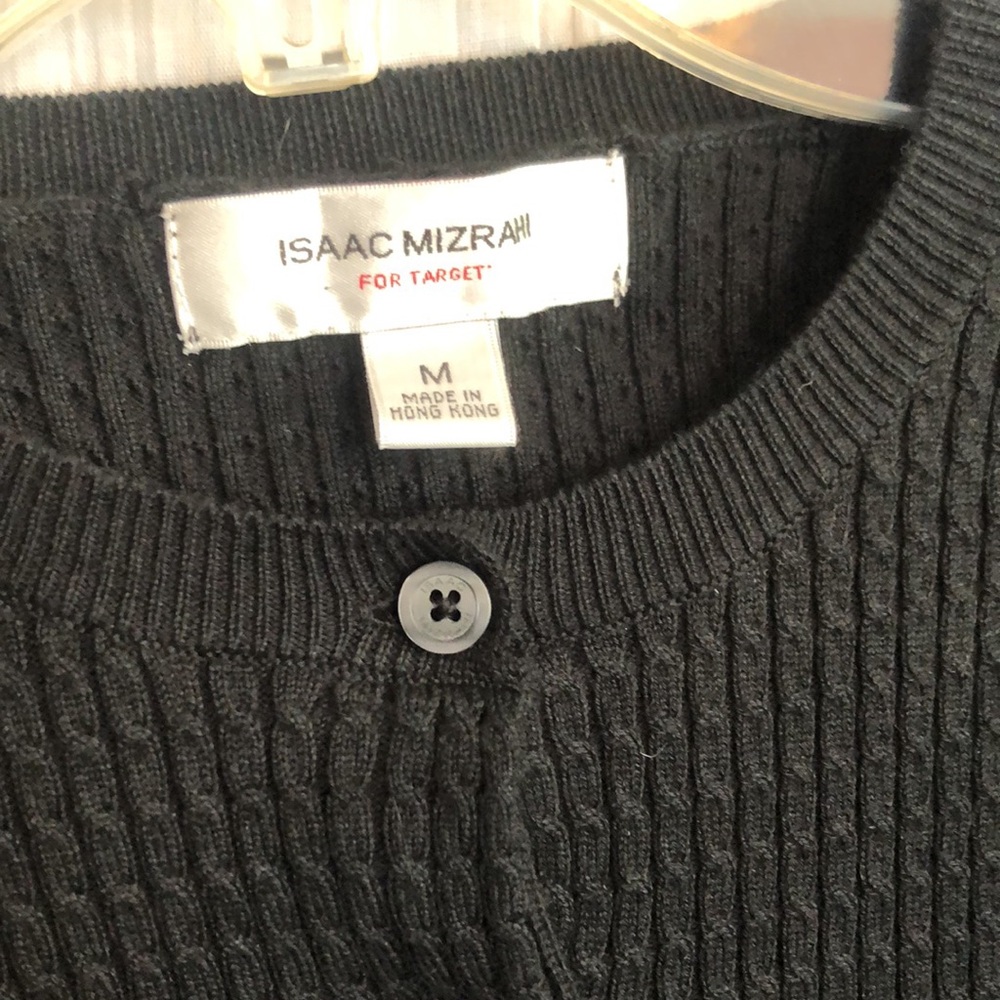 ISAAC MIZRAHI size M 2 black & white short sleeve button down sweater cardigans - Picture 3 of 10